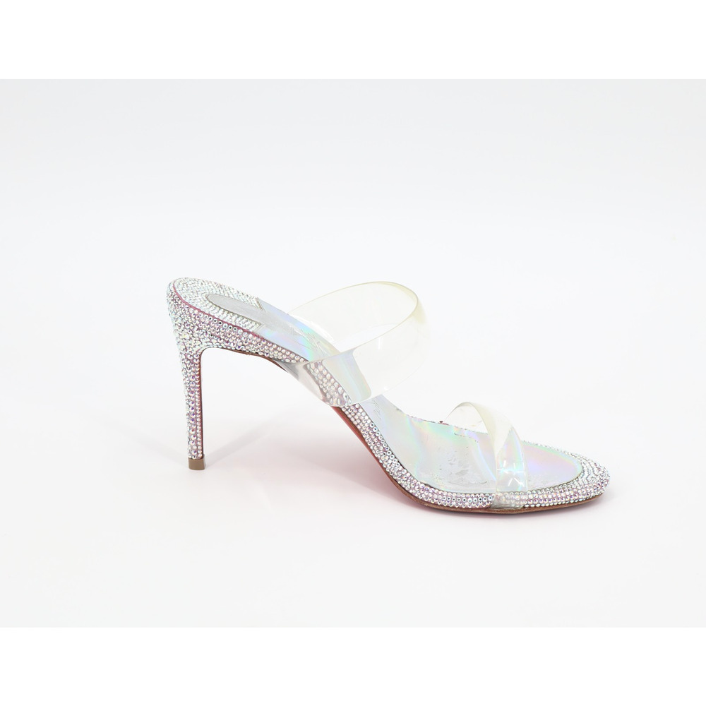 Christian Louboutin Just Strass 85 Crystal Embellished PVC Iridescent Heel Sz 36